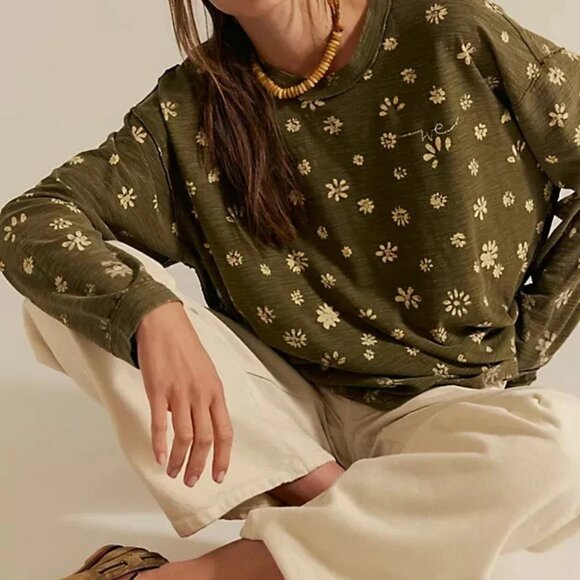Free People We The Free Backyard Tee Oversized Crew Neck Floral Printed Top XL - Picture 1 of 4